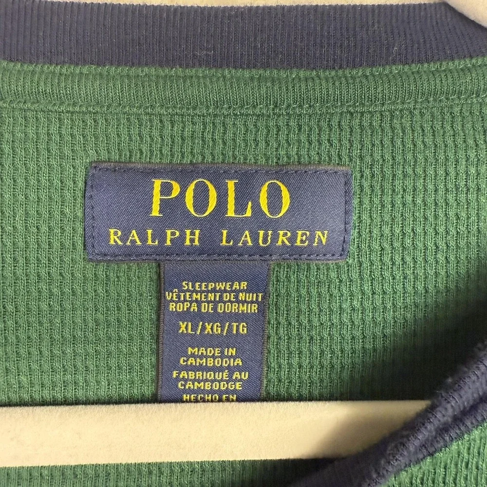 Polo Ralph Lauren Shirt Mens‎ XL Green Navy Waffle Knit Thermal Sleepwear Crest